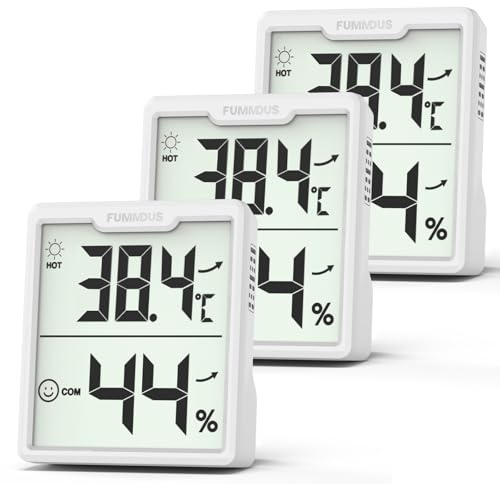 FUMMDUS 3 Stück Digital Thermometer Hygrometer Innen mit Batterien AAA Temperatur und Luftfeuchtigkeitsmesser Innen mit Komfort Symbol Raumklima Messgerät für Gewächshaus Weinkeller (Weiß)