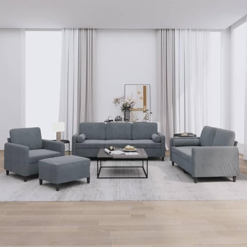 Yisssmeng 4-TLG. Samt-Sofagarnitur Dunkelgrau, 198 cm 3-Sitzer Schlafsofa mit 2-Sitzer, Sessel, Hocker, modular Eckcouch
