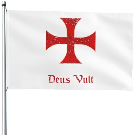 Bandera Cruz Templaria Cruzada Deus Vult Doble Cara Banderas De Césped Lavable Estandarte De Jardín Para Pared Hogar Barra 3X5 Ft