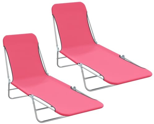 Mangloder Lot de 2 chaises Longues Pliables en Acier et Tissu Oxford Rose pour Jardin terrasse Plage Fauteuil Relax inclinable avec Dossier réglable et Repose-Pied