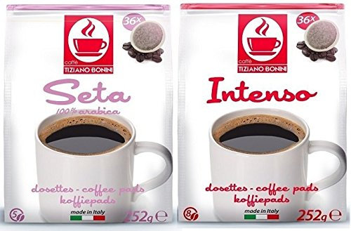 Bonini Seta & Intenso Pack of 2 Variety Coffee Pods. Senseo Compatible Coffee Pods. Each Pack 36 Pods (Total 72 Pods)