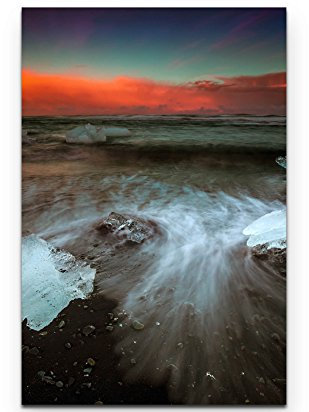 SIN-US 74 Wellen und Eisblöcke am schwarzen Strand - Fotoleinwand 90x60cm
