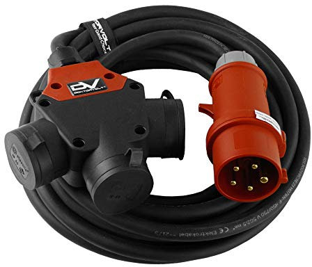 CEE Verlängerungskabel 10m mit SCHUKO 3-Wege Kupplung 3x230V Doktorvolt® 9221