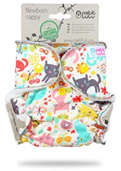 Petit Lulu Höschenwindel für Neugeborene (2-6kg) Druckknöpfe | Fluffy Organic | Bambus natürliche wiederverwendbare Stoffwindeln | Ohne Polyester (Katze)