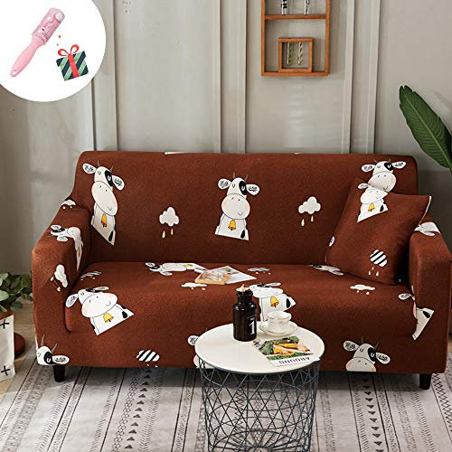 Morbuy Elastisch Sofa Überwürfe Sofabezug 3 Sitzers, Türkis Ecksofa L Form Stretch Antirutsch Armlehnen Modern Sofahusse Sofa Abdeckung Hussen für Sofa Couchbezug Sesselbezug (1 Sitzer,Kuh)