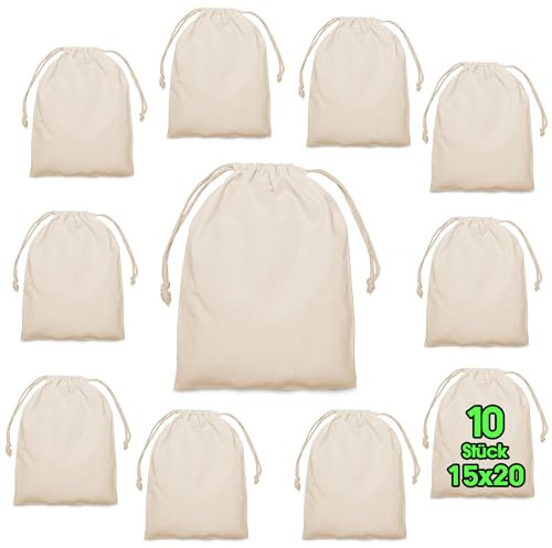ELES VIDA Sacs en Coton 15 x 20 cm 10 pièces avec Cordon de Serrage, Rangement Petits Sacs en Tissu pour Les Anniversaires d'enfants - Sac de Bricolage Durable Souvenirs à Peindre dans la Nature