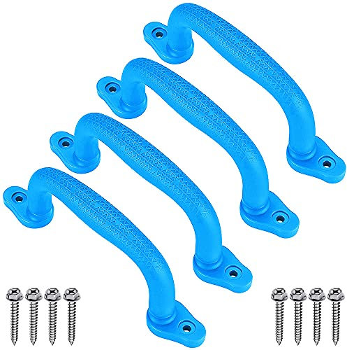 Dolibest 4er Klettergriffe, 18cm Klettergerüst Haltegriffe Kinder rutschfeste Solide Handgriffe für Spielplatz/Schaukel/Spielset/Spielturm/Spielhaus/Outdoor Monkey Bars/Hochbett/Baumhaus, Blau