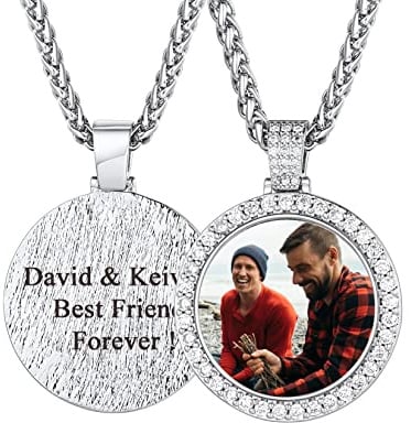 U7 personalisiert Foto Kette für Männer Frauen CZ Iced Herz/Runde/Rechteck/Oval/Schlüssel Form Anhänger einzigartiges Bilder Souvenir Andenken Schmuck mit Weizenkette 45/50/55/60/65/70/75cm
