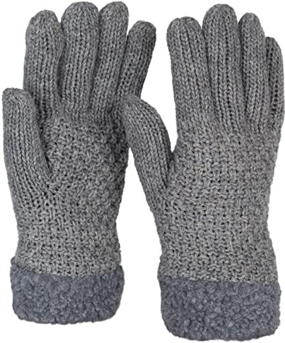 styleBREAKER Damen warme Winter Handschuhe mit Perlmuster und Fleece, Thermo Strickhandschuhe, Fingerhandschuhe 09010032, Farbe:Grau