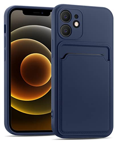 Verco Handyhülle für iPhone 12 Case Silikon, Handy Cover mit Kartenfach Dünne Schutzhülle für iPhone 12 Hülle - Blau