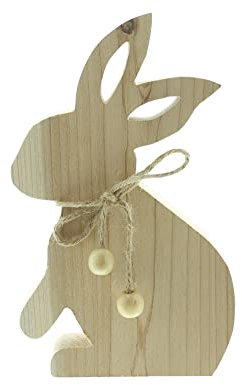 FRANK FLECHTWAREN Holzfigur Osterhase, naturbelassen, Perlendeko, Maße: Höhe 24 cm