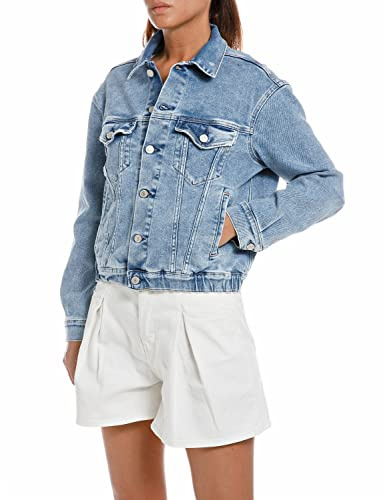 Replay Damen Jeansjacke mit Stretch, Medium Blue 009 (Blau), S