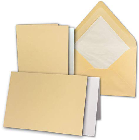 10x Karten-Set DIN B6-12 x 17 cm - 120 x 170 mm - Falt-Karten mit Brief-Umschlägen & Einlege-Blättern - Gerippte Struktur Oberfläche - Honig-Gelb - Vintage Einladungskarten