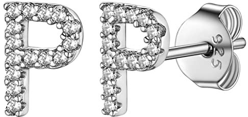 Supcare Tiny Alphabet Initialen P Ohrringe Stecker mit CZ Damen Ohrstecker Buchstabe Silber Letter Alphabet Earrings 925 Ohrschmuck Ohr Piercing Accessorie Modeschmuck für Halloween