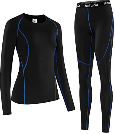 Acfoda Thermounterwäsche Damen Winter Warm Skiunterwäsche Thermowäsche Weich Funktionswäsche Lange Pyjamas Frauen Atmungsaktiv Bequeme Thermo Unterwäsche Set Schwarz 38