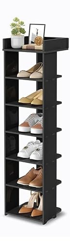 Dripex Schuhregal Schmal und Hoch schuhständer mit verstellbare Ablage, 7 Ebenen Schuhaufbewahrung für Flur, Eingang, Wohnzimmer, Schlafzimmer Schwarz