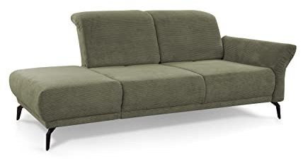 CAVADORE Recamiere Cooper / Luftige Chaiselongue mit Armteilverstellung, Kopfteilverstellung und Sitztiefenverstellung / 211 x 88 x 123 / Cord, Grün