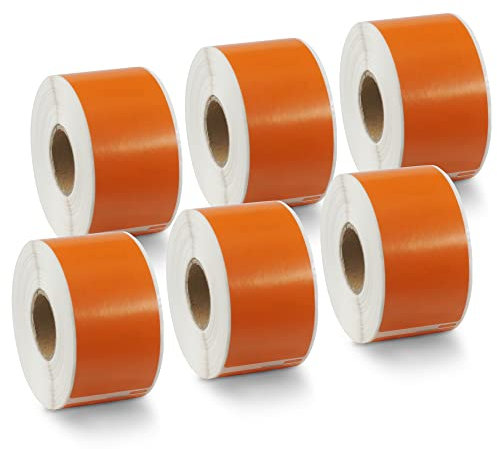 BETCKEY - 6 Rollen Orange Adressetiketten (Groß) Kompatibel mit DYMO 99012(S0722400), 36mm x 89mm, 1560 Farbige Etiketten für LabelWriter 450, 4XL NICHT passend 550 oder 5XL