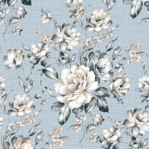 ReWallpaper 44.5cm×7m Papier Peint Bleu Papier Peint Adhesif Fleuri Vintage Papier Peint Adhesif Mural Chambre Papier Vinyle Adhesif Pour Meuble Floral Rouleau Adhesif Decoratif Mural Salle De Bain