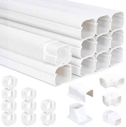 UNAOIWN Mini Split Line Set Cover Kit 3 W 16Ft Air Conditioners Decorative PVC Slim Line Cover for Central AC & Heat Pumps Systems Tubing Cover