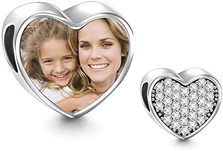 SOUFEEL Damen Foto Charm mit Strasssteine Anhänger Personalisiert für Armband Herz Charm Bead 925 Sterling Silber Geschenk für Mama Freundin