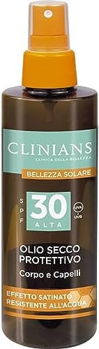 CLINIANS | Olio Secco Protettivo Corpo e Capelli SPF30, con Vitamina E, olio di Mandorla, Argan e Jojoba, 150mL