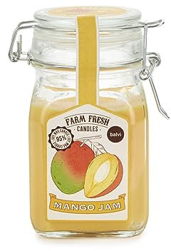 Balvi Bougie parfumée Farm Fresh Couleur Jaune Design de Pot de Confiture. Parfum Mangue Cire/Verre