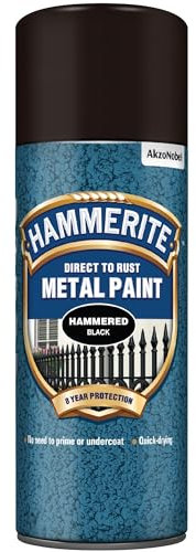 AMK® Hammerite Direct To Rust Spray Paint Hammered Black Quick Drying Metal 400ml Aerosol