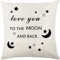 Zalingo Kissenbezug Love You to The Moon and Back Leinen Dekokissen Kissenbezüge,Geschenk für Freund, Freundin, Kissen Sofakissen für Sofa Schlafzimmer Gartenbett 40x40cm, Beige