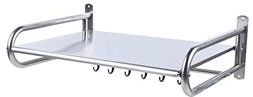 Innytund Stainless Steel Wall-Mounted Microwave Oven Rack with 6 Hooks, Kitchen Storage Shelf, 53 x 18 x 38 cm, Silver