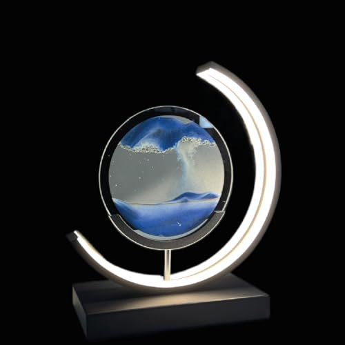 Luxus europe - Treibsand Tischlampe - Blau - Bewegte Sandkunst - Sanduhr-Lampe - Sandkunst in Glas - Schreibtischlampe - LED - Dimmbar - Industriell und modern - Nachtlicht für das Schlafzimmer