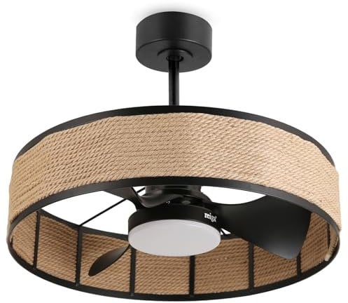 reiga 60CM rattan Gabbia ventilatori da soffitto con luci e telecomando, pale reversibili per camera da letto, soggiorno, cucina, patio