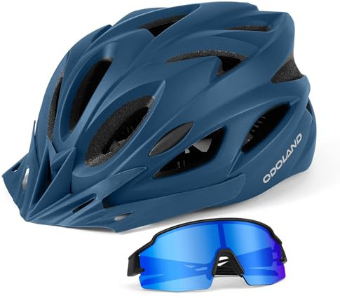 Odoland Bike Helmet with Cycling Sunglasses, Adult Cycling Helmets for Men Women Adjustable Lightweight Road Bike Mountain Bike Helmet Blue