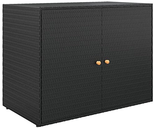 KTHLBRH Gartenschrank Schwarz 100x55,5x80 cm Poly Rattan Büro-Stauschrank Wohnzimmerschrank Möbel für das Wohnzimmer Geeignet für Wohnzimmer, Schlafzimmer, Büro