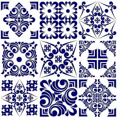HUBDECO - Fliesenaufkleber - Küche, Badezimmer Deko - Klebefliesen - Wand Deko - Klebefolie Küche - Küchenrückwand Deko - Selbstklebende Fliesen - 9 Stk. - Talavera Mexikanisches Muster - 30x30cm