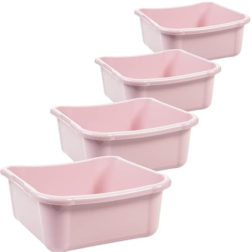 SUSTANIA Waschschüssel Wanne 4er Set - Spülschüssel 12 Liter eckig Spülwanne, Rosa Spülschüsseln aus Stabilem Kunststoff, Rosa, Made in EU