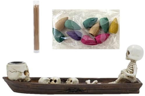 Porte-encens Tête De Mort, Porte-encens Tête De Mort | Brûleur De Bâtons D'encens De Bateau en Résine | Porte-encens Décoratif en Forme De Bateau Tête De Mort pour Salles D'étude, Chambres À Coucher,