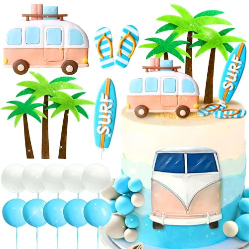 JeVenis Surfen Geburtstagstorte Dekoration Surfen Geburtstag Dekoration Strand Surfen Welle Kuchen Topper Surfbrett Schwimmen Hausschuhe Rettungsboje Kuchen Surfen Geburtstag Party Supplies