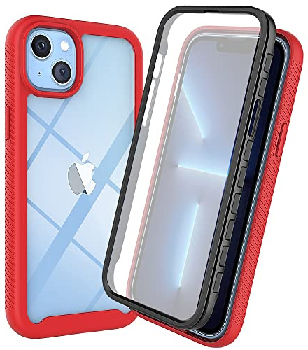 Knoowcase for iPhone 11 Case Built-in Screen Protector iPhone 11 Phone Case Shockproof Full Body Protection Rubber Bumper Stylish Clear Rugged Back Shell Cover,Red