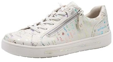 Jana Damen Sneaker flach mit Reißverschluss Vegan, Mehrfarbig (White Print), 37 EU
