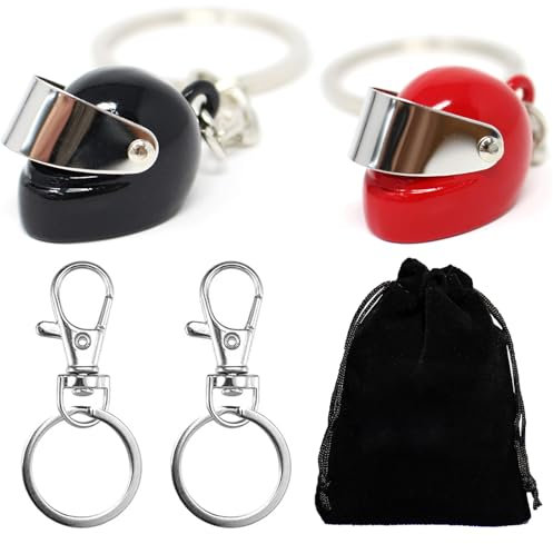 Motorradhelm-Schlüsselanhänger, Geschenk für Männer – 4er-Pack Schlüsselanhänger-Geschenkideen für Motorradfahrer, Lokomotiv-Zubehör, cooles Gadget für Mann und Frau zum Geburtstag (Schwarz+Rot)