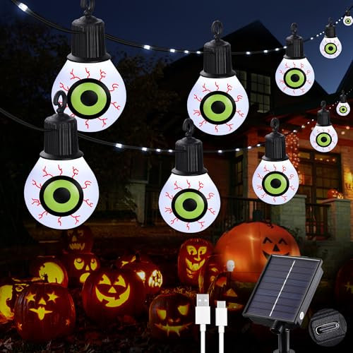Tacobey Solar Lichterkette Aussen mit 20 Augapfel Glühbirnen, 10m 100LED Solar Lichterkette Außen, USB Wiederaufladbar, für Party Garten Outdoor Deko