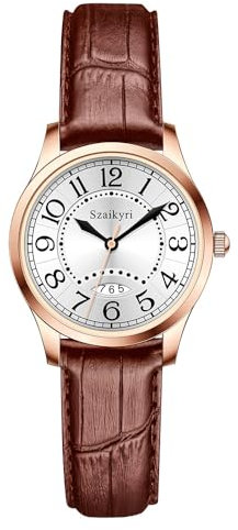Szaikyri Klassik Uhr für Frauen mit Einfacher Zeit Lese Arabische Ziffern Damenuhren mit Kalender Wasserdicht (Brown Rosegold)