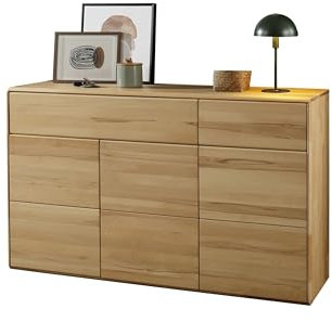 möbelando Sideboard >KM-0662< 3 Türen, 2 Schübe, 2 Böden, Kernbuche massiv - 149x89x40cm (BxHxT)
