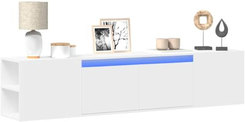 Tidyard Meuble TV Mural avec LED Blanc 180x31x39,5 cm, Banc TV avec Compartiments et Portes, Support de Télévision Armoire TV pour Salon et Chambre Meubles