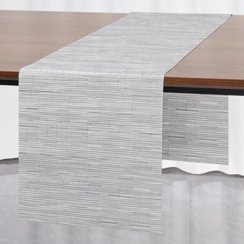 Myir JUN Tischläufer Tischläufer Modern PVC abwaschbar Outdoor | Hitzebeständig für Häuser Esszimmer Restaurants Hotels Party Tischdeko Dekoration 40 x 240 cm (Silber)