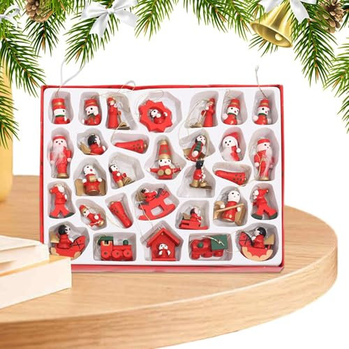 Adornos de Figuras de Madera | Adorno de árbol de Madera de Navidad - 30 Bonitas Decoraciones navideñas, decoración Colorida del hogar para Mochilas Escolares, Chimenea, Ventana