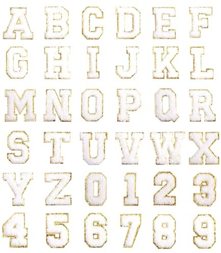 36 Stück Aufnäher Buchstaben, Selbstklebende Plüsch Buchstaben Alphabet A–Z 0-9 zum Aufbügeln, Weiß Frottee zum Aufnähen Number Aufnäher Gestickter Bügelbuchstaben für Textilien DIY Kleidung Schuhe