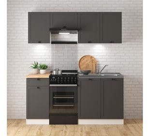 BLACK RED WHITE Küchenkomplett Junona Line 170 cm mit Arbeitsplatte in Grafit - Moderner Küchenblock aus Möbelplatte - Beige, Grafit und Weiß Design