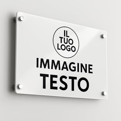Mr Pubblicità - Targa Personalizzata Plexiglass Personalizzata, Stampata con Logo Testo o Immagine, Insegna, Cartello, Targhetta (30x20 cm) (BIANCO)